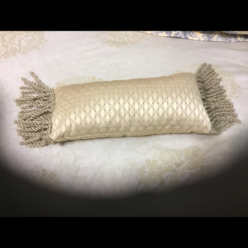 Gold Long Pillow with Trim - Picture 3 of 7